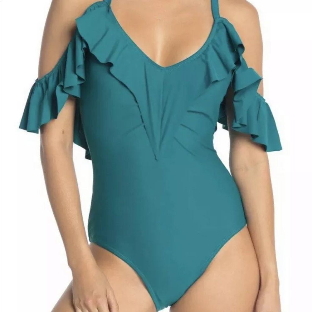 Nicole Miller Ruffled Cold Shoulder One-Piece